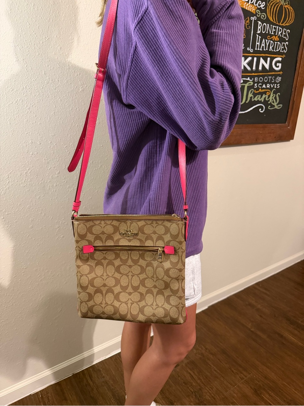 Coach Rowan File Bag Signature Khaki Bold Pink Crossbody C1554